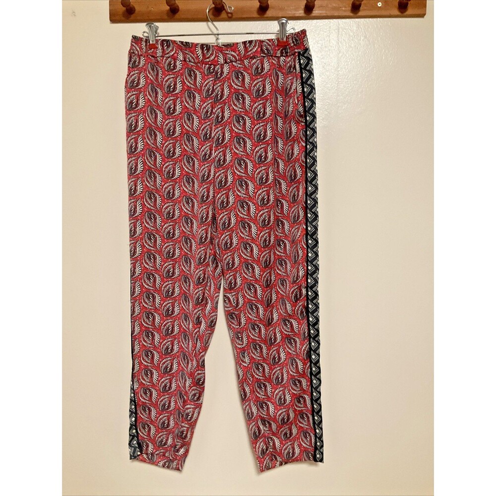 Ettitwa Women’s M Red Blue Anthro Trousers Pants Pull On